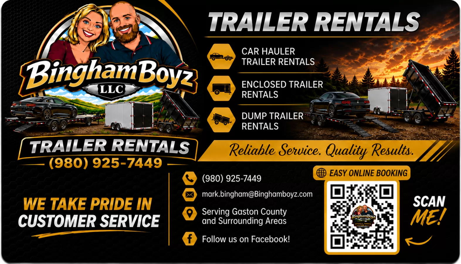 Contact Bingham Boyz LLC trailer rentals